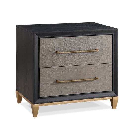 Gavira Noir Stand – Dark Wood Nightstand with Brushed Gold Hardware & Tapered Legs