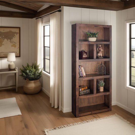 Canyonra Bookcase – 79" Whiskey Finish Shelf (No Assembly Required)