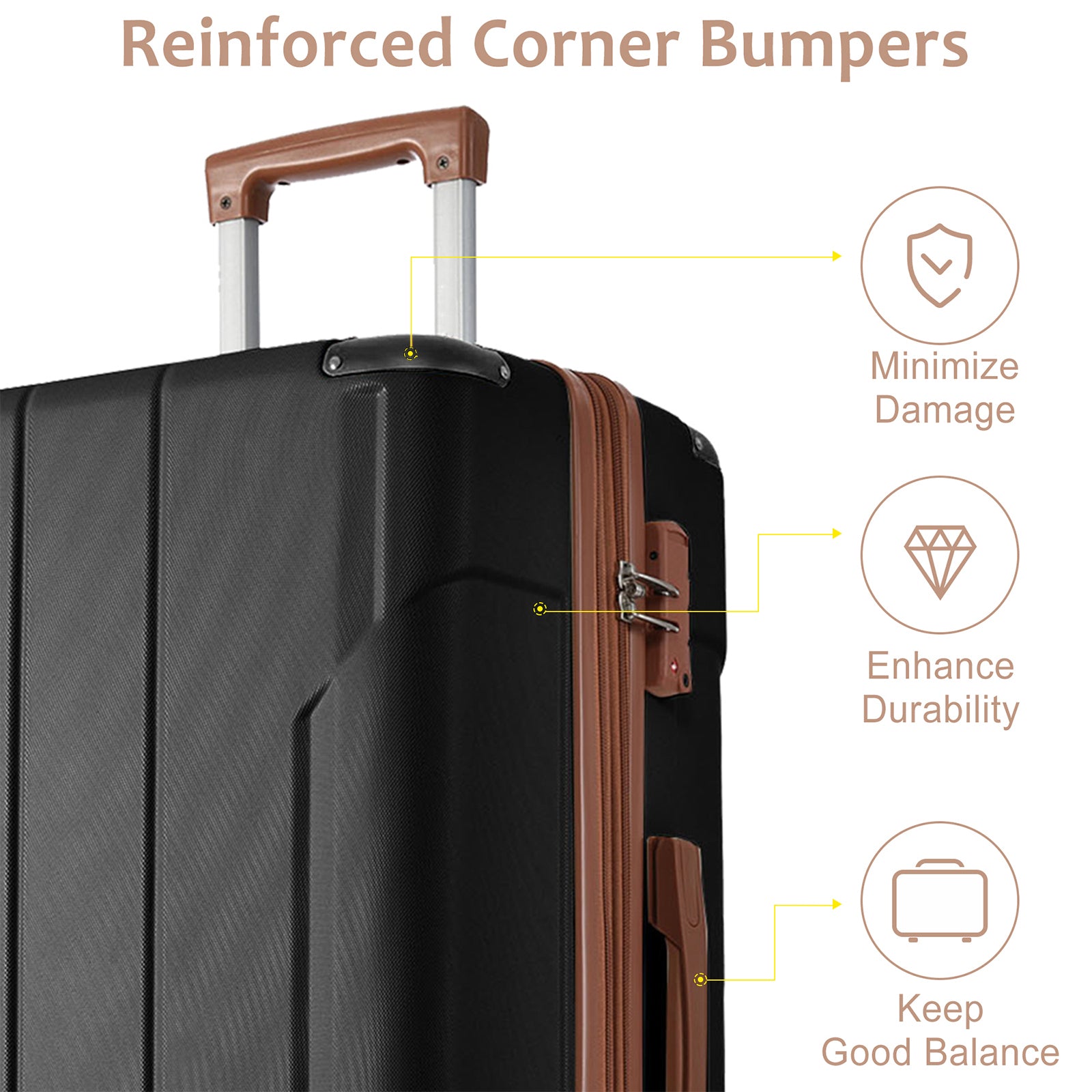 Jetera 2 - Piece ABS Luggage Set – Black & Brown Suitcases with Double Wheels, Expandable 28" and Carry - On 20" - JUSTLIVE NESTJUSTLIVE NEST