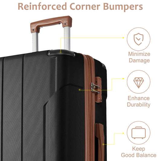 Jetera 2 - Piece ABS Luggage Set – Black & Brown Suitcases with Double Wheels, Expandable 28" and Carry - On 20" - JUSTLIVE NESTJUSTLIVE NEST