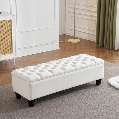 Button - Tufted and Diamond - Stitched Storage Ottoman, White