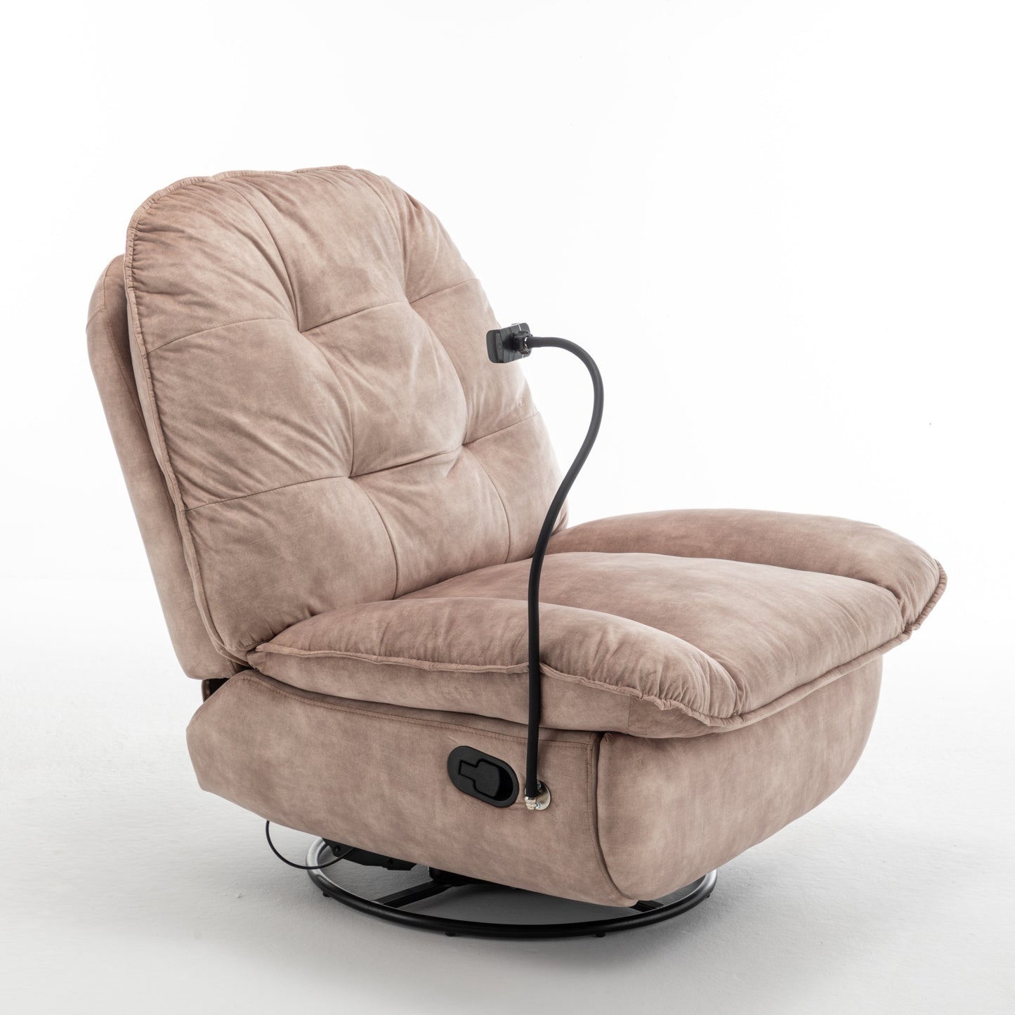 Solaro Glide Recliner – Natural Brown Velvet Swivel Chair with Rocking Base & Phone Slot