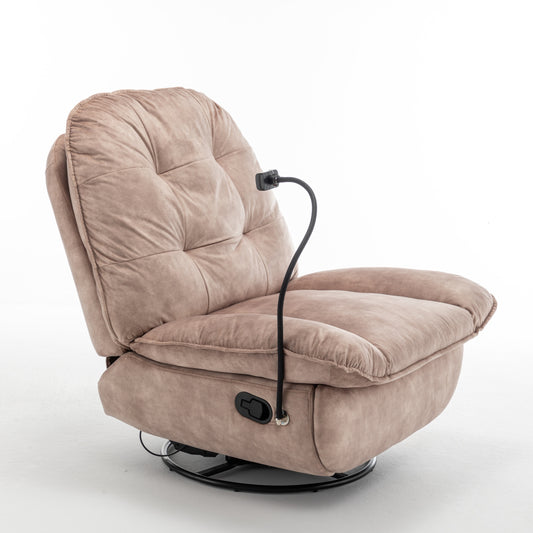 Solaro Glide Recliner – Natural Brown Velvet Swivel Chair with Rocking Base & Phone Slot
