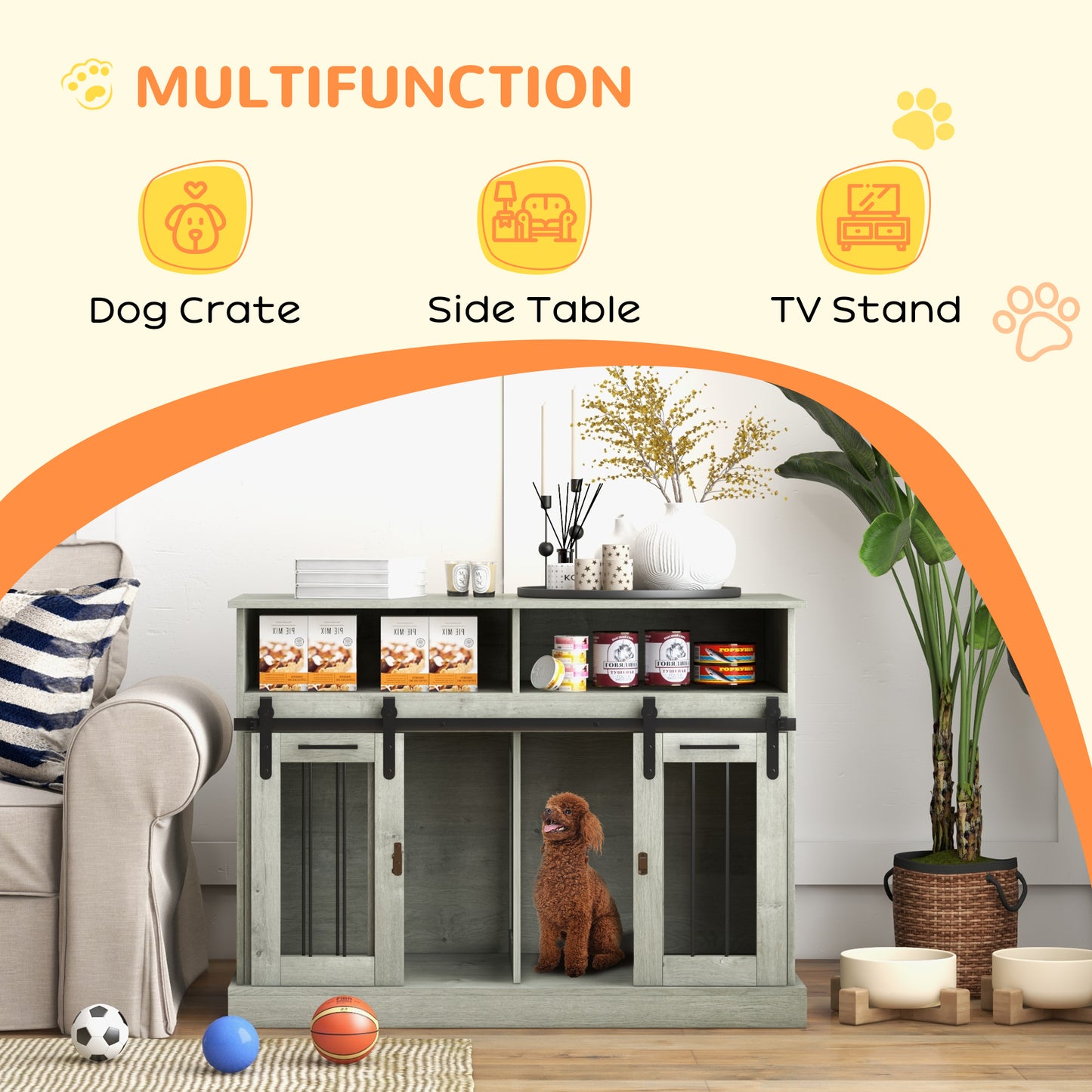 Hollo 47" Dual Dog Crate – Gray Sliding Door Kennel with Shelves for Large or 2 Small Dogs - JUSTLIVE NESTJUSTLIVE NEST