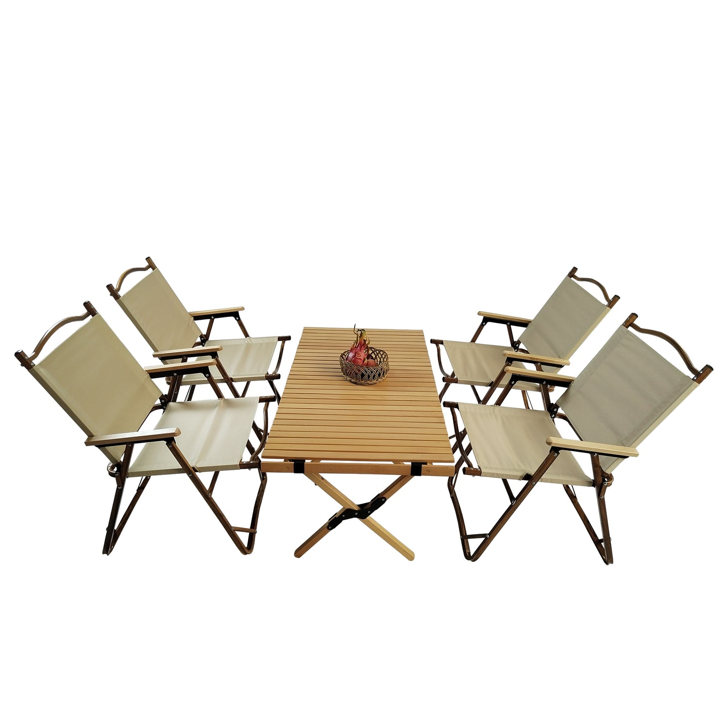 Nestly Foldable Kids Dining Set – Natural Wood 5-Piece Table & Chair Set for Indoor or Outdoor Use