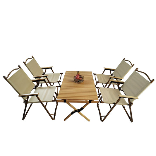 Nestly Foldable Kids Dining Set – Natural Wood 5-Piece Table & Chair Set for Indoor or Outdoor Use