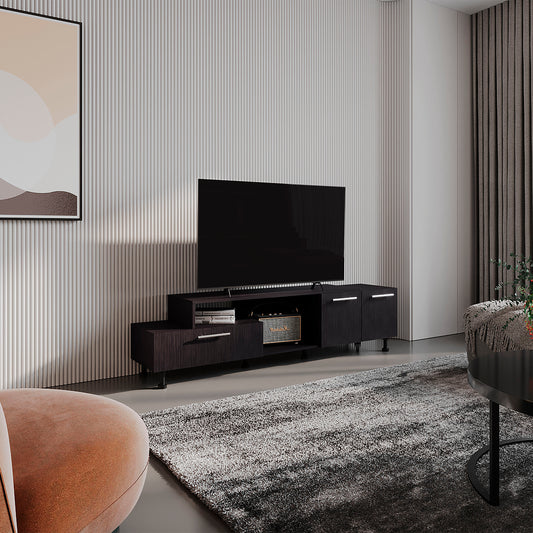 Athvon Console – 69" Black Wengue TV Stand with Pull-Down & Double Doors