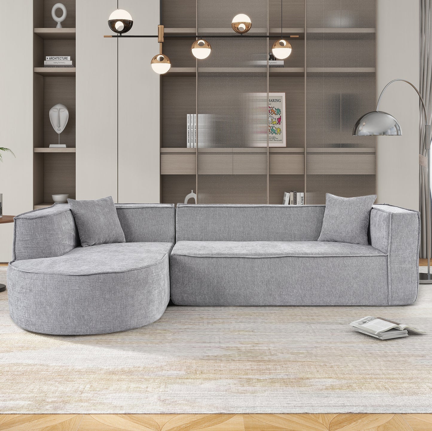 Modular Comfort Lounge – Sculpted Chenille Sofa with Elegant Silhouette & Accent Cushions