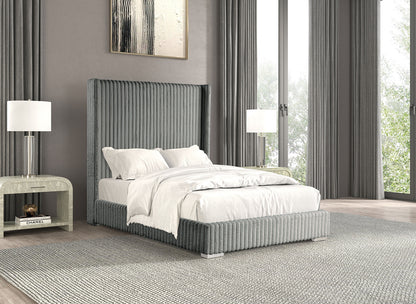 Velvra Full Bed – Gray Fur Chenille Mattress-Ready Frame (1pc)