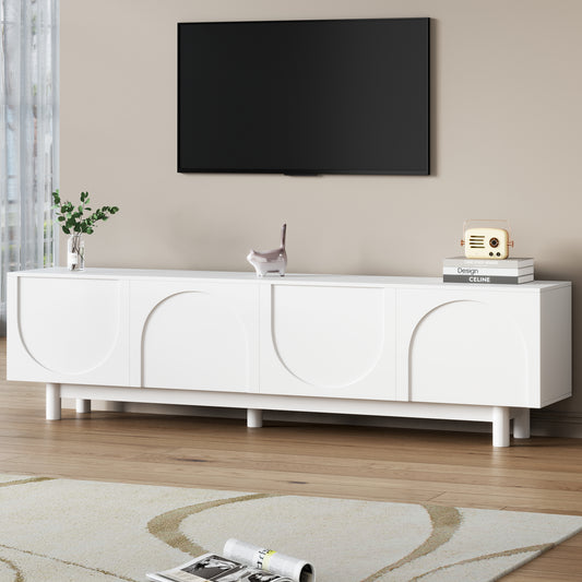 Auralin TV Stand – White Media Console with Arch Cabinets (Up to 78")