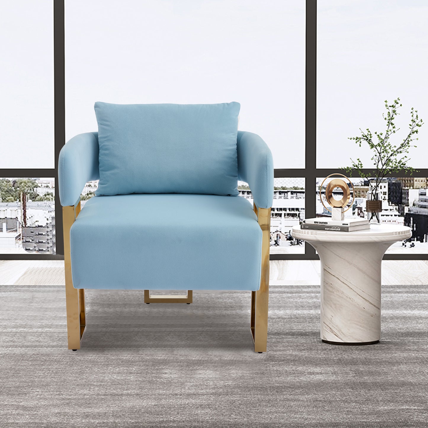 Lysmera Chair – Skyfrost Velvet, Auragold Legs, Chicline Profile