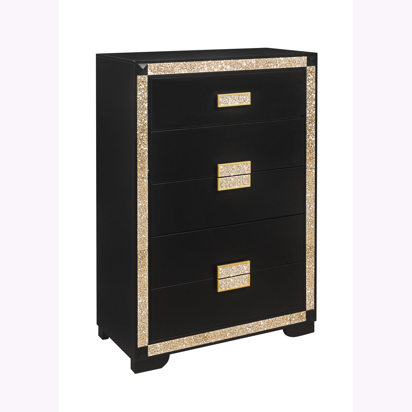 Livia NoirGold Chest – Black and Gold Accent Chest with Wide Drawers & Polished Hardware