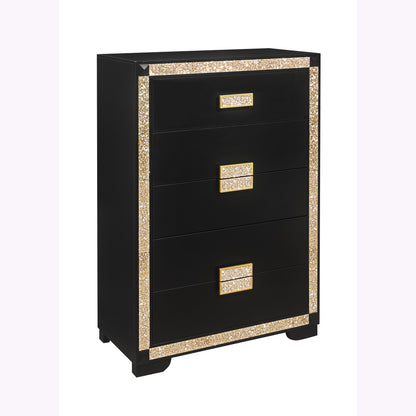Livia NoirGold Chest – Black and Gold Accent Chest with Wide Drawers & Polished Hardware