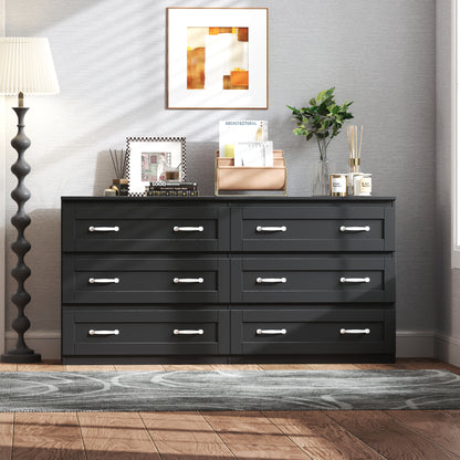 Vellix 6-Drawer Chest – Black Modern Storage Cabinet with Metal Handles