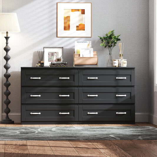 Vellix 6-Drawer Chest – Black Modern Storage Cabinet with Metal Handles