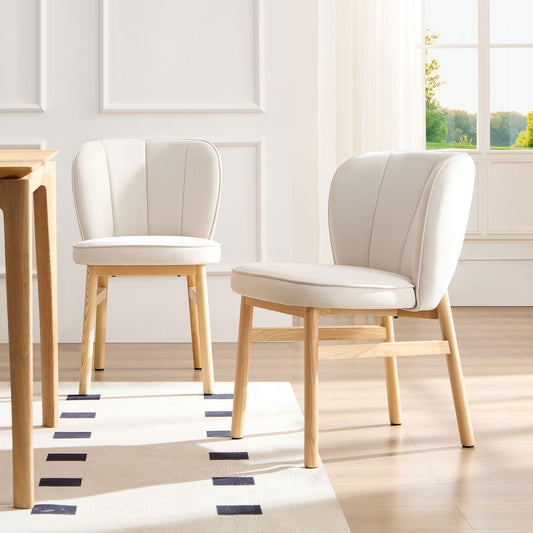 Ashra Shell Chairs – Set of 2 Armless Upholstered Ash Frame Seats for Dining or Lounge