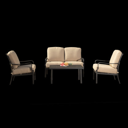 Terrana 4-Piece Patio Set – Metal Frame Table & Chairs with Removable Beige Cushions for Garden or Lawn