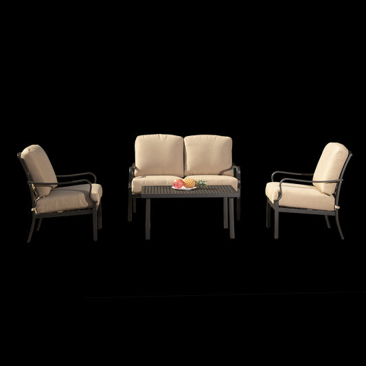 Terrana 4-Piece Patio Set – Metal Frame Table & Chairs with Removable Beige Cushions for Garden or Lawn