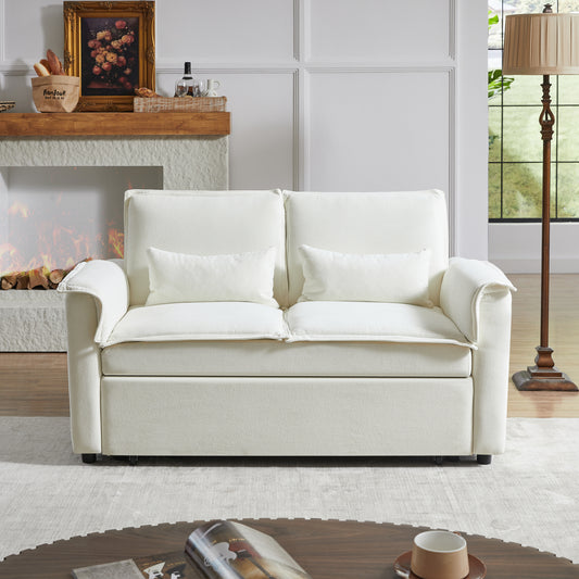JUSTLIVE ‘Comfina Luxe” Sleeper – Fabric | Modern 2-Seat Sofa + Convertible Bed + Lumbar Pillows + Adjustable Back