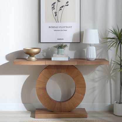 Lorwin Console Table – 53.2" Minimalist Woodform with Circular Base