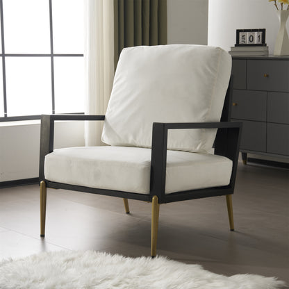 Selvyn Chair – White Upholstery, Goldsteel Legs, WideArm Comfort with Pillow Back