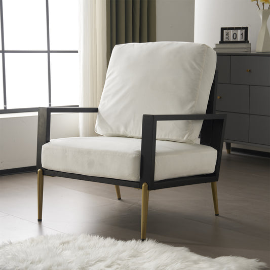 Selvyn Chair – White Upholstery, Goldsteel Legs, WideArm Comfort with Pillow Back