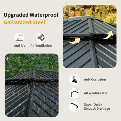 Aurelia 10x14' Metal Gazebo – Galvanized Steel Roof Canopy with Full Curtains & Netting - JUSTLIVE NESTJUSTLIVE NEST