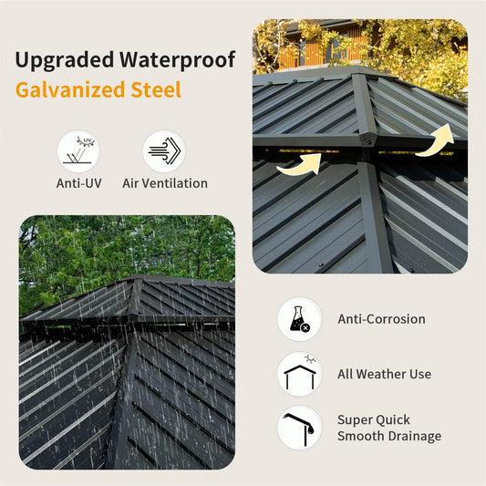 Aurelia 10x14' Metal Gazebo – Galvanized Steel Roof Canopy with Full Curtains & Netting - JUSTLIVE NESTJUSTLIVE NEST