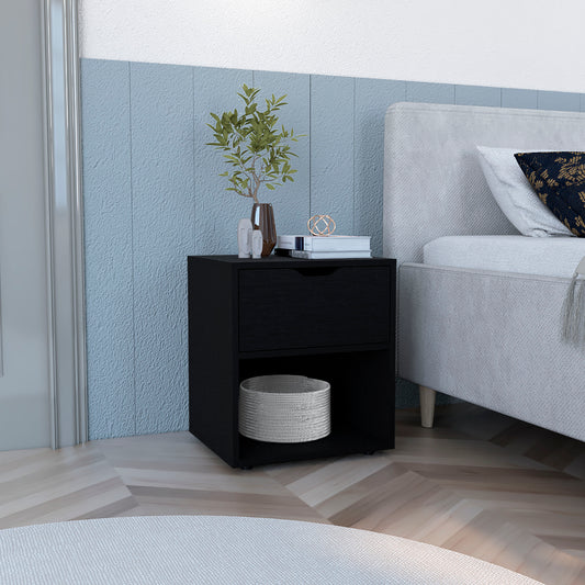 Adaxa Table – 19.7" Black Open Shelf Nightstand with Slim Profile