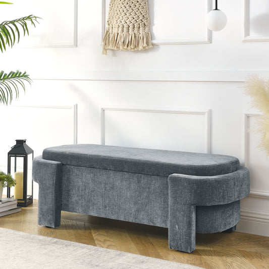 Stravelle Storage Bench – Gray Chenille Upholstery with Hidden Space (51.5")