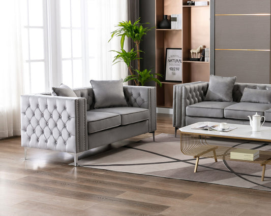 Lorevra™ 63' Gray Velvet Loveseat – Plush Upholstered 2-Seater for Modern Interiors