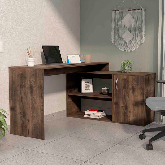 Antlia Desk – Corner Writing Desk with Two Shelves and Cabinet Door