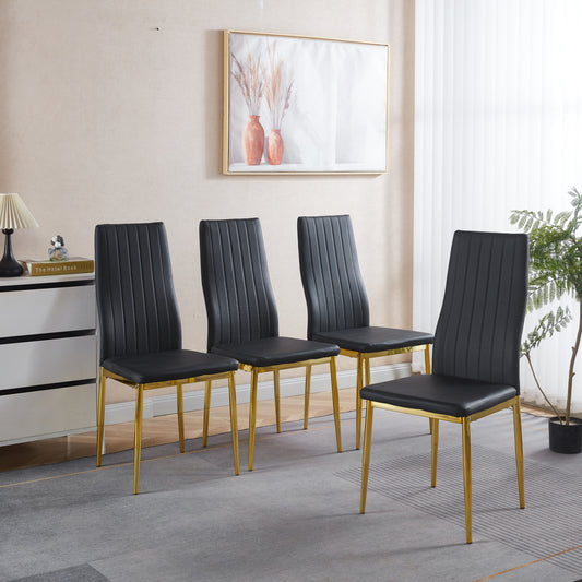 Zelto Dining Chair Set – 4 Black PU Seats with Gold Metal Legs