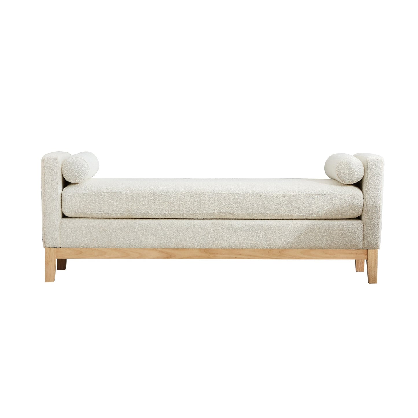 Auren Daybed Bench – Ivory Bouclé with Natural Wood Base & Dual Bolster Pillows (66.3")