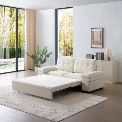Monaco Haven Sleeper – Beige Linen 3-in-1 Pull-Out Sofa Bed with Relaxed Chaise