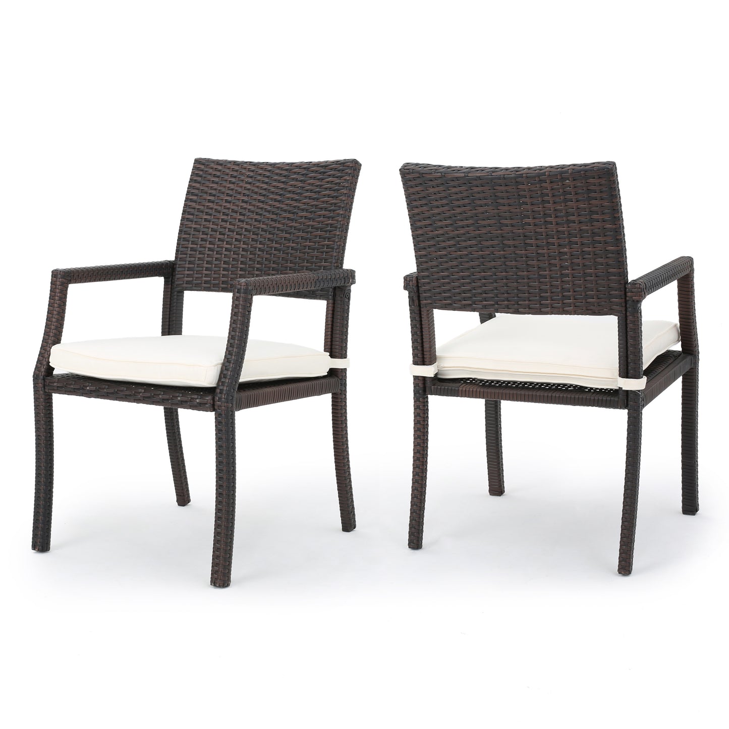 Kairo Chair Set – White & Brown Wicker Dining Seats with Water-Resistant Cushions (2-Pack)