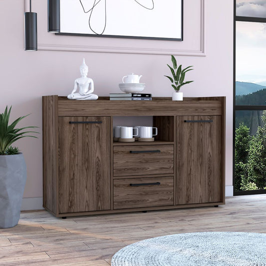Chapella Sideboard – 2-Drawer Storage Cabinet in Dark Walnut Finish