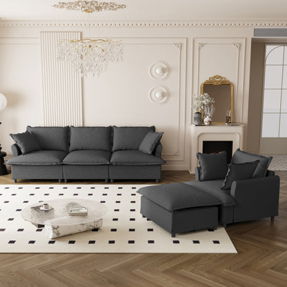 3-Piece Lounge Ensemble – Modular Chenille Sofa, Armchair & Ottoman Set
