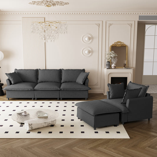 3-Piece Lounge Ensemble – Modular Chenille Sofa, Armchair & Ottoman Set
