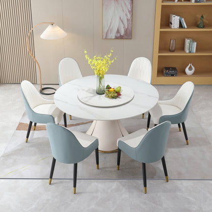Evara 59" Sintered Stone Dining Set – Includes 31.5" Turntable & 6 Chairs