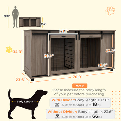 Hollo 71" Dual Crate Console – Walnut Dog Kennel Table with Divider & Storage for 1 or 2 Dogs - JUSTLIVE NESTJUSTLIVE NEST