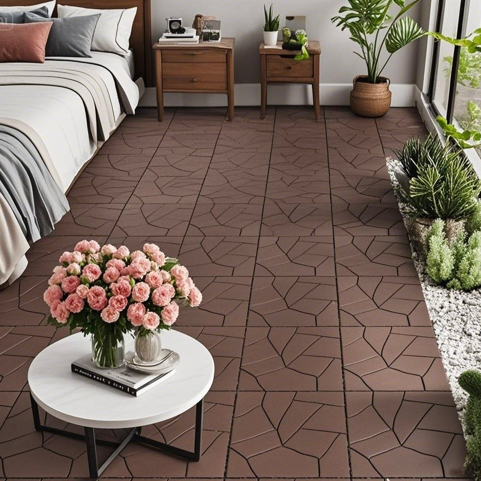 Vexa Deck Tiles – 12" Interlocking Stone-Look Tiles, Red Brown (44-Pack)