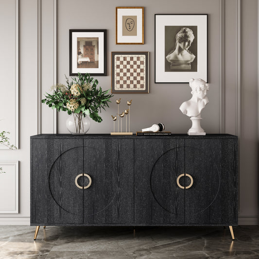 Laxro Lacquer Console – Distressed Black 4-Door Sideboard with Clean Frame