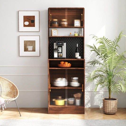 Stripra Pantry Console – Sliding Glass-Door Kitchen Sideboard for Microwave, Wine & Storage