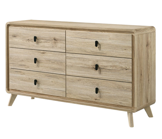 Farmessa TextureFlow Dresser – Beige 6-Drawer Dresser with Natural Woodgrain Look