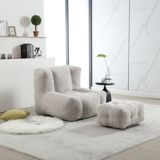 Cloudi Lounge Set – Fluffy Memory Foam Bean Chair with Ottoman for Cozy Indoor Use