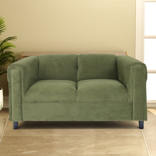 Verdon™ Green Suede Loveseat – Modern Compact Sofa with Wood Frame for Small Living Spaces