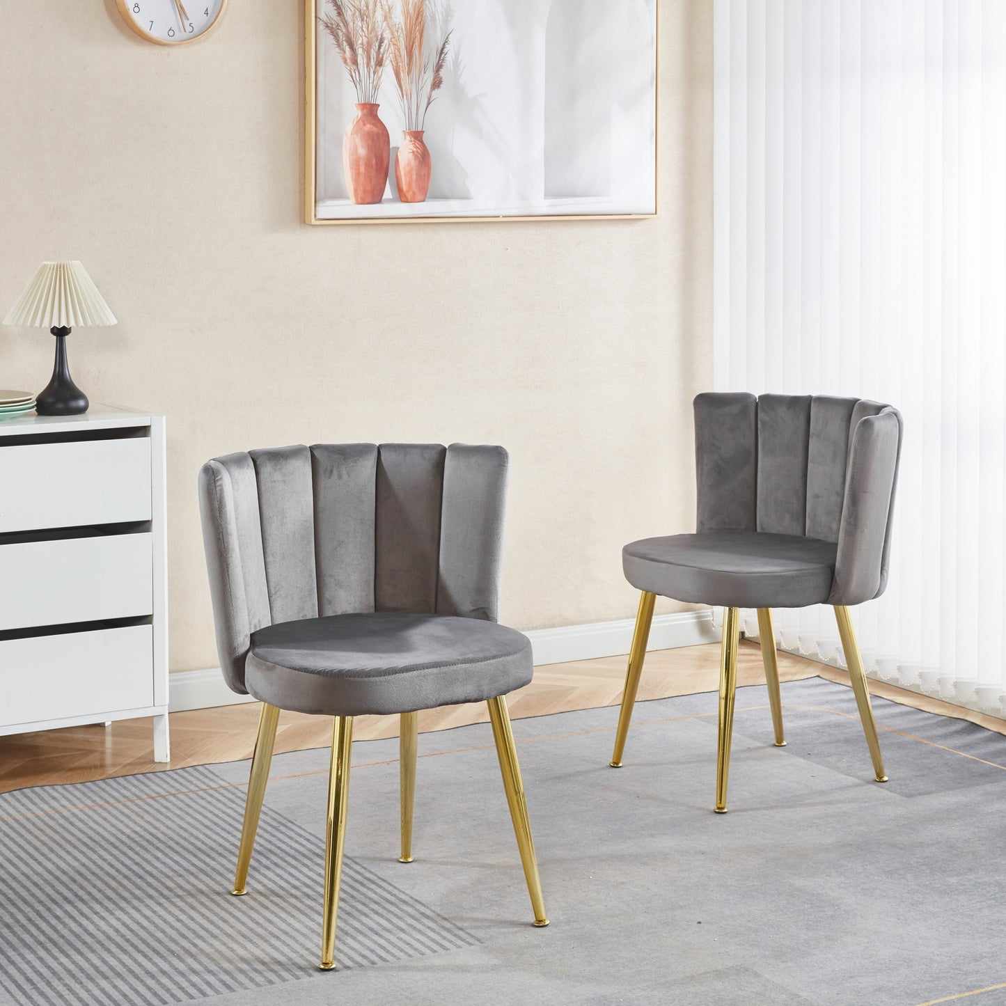 Sylora Chairs (2pc) – Greystone Velvet, Aurasteel Legs