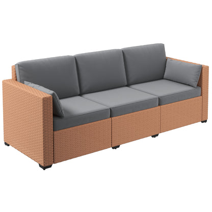 Grayton Rattan Sofa – 3-Seat Outdoor Couch with Sand Cushions & Steel Frame
