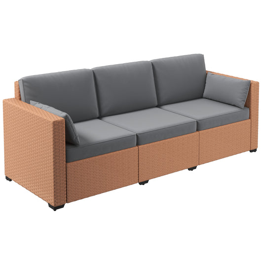 Grayton Rattan Sofa – 3-Seat Outdoor Couch with Sand Cushions & Steel Frame